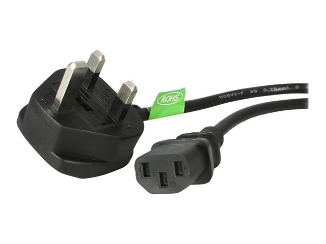 StarTech.com 3ft (1m) UK Computer Power Cable, BS 1363 to C13 Power Cord, 18AWG, 10A 250V, Black Replacement AC Power Cord, Monitor Power Cable, BS 1363 to IEC 60320 C13 Kettle Lead - PC Power Supply Cable (BS13U-1M-POWER-LEAD) - Power cable - BS 1363 (P) to power IEC 60320 C13 - AC 250 V - 10 A - 1 m - molded - black