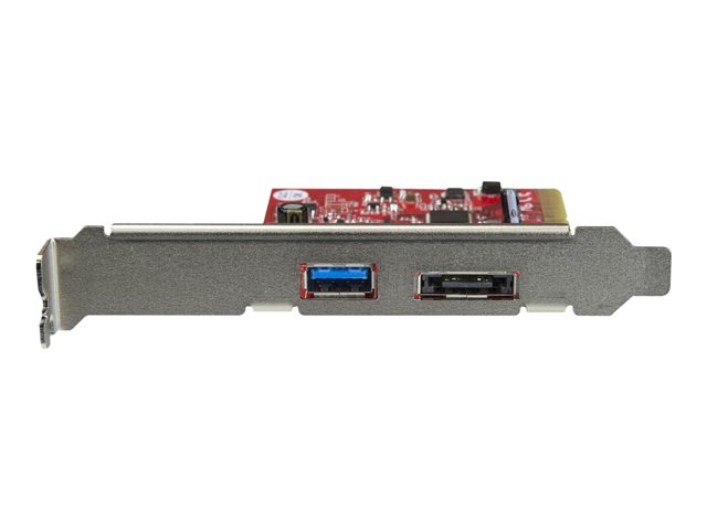 StarTech.com 2-Port USB 3.1 Gen 1(10Gbps) and eSATA(6Gbps) PCIe Card - PCI Express Controller Card - 1x USB-A and 1x eSATA (PEXUSB311A1E) - USB adapter - PCIe 3.0 x4 low profile - USB 3.1 x 1 + eSATA 6 Gb/s x 1 - red