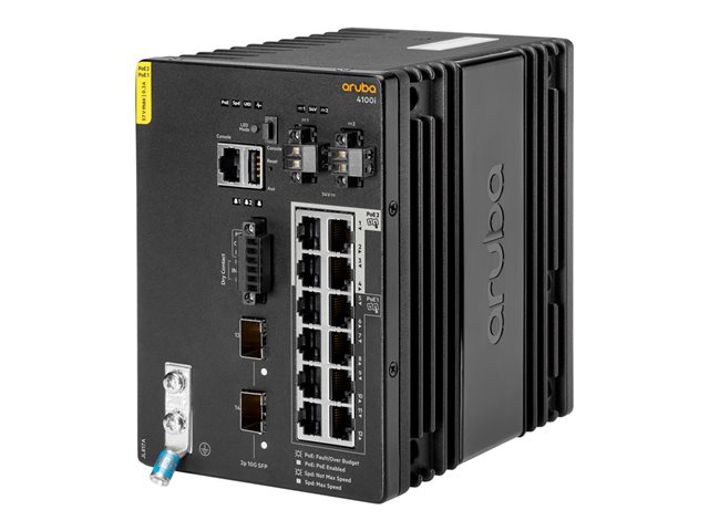 HPE Aruba 4100i - Switch - 8 x 10/100/1000 (PoE Class 4) + 4 x 10/100/1000 (PoE Class 6) + 2 x SFP+ - DIN rail mountable - PoE Class 4 / PoE Class 6