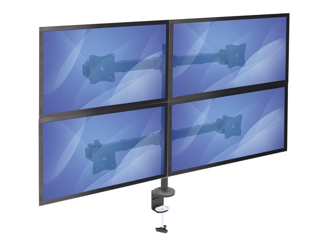 StarTech.com Desk Mount Quad Monitor Arm, Ergonomic VESA 4 Monitor Mount 2x2 up to 27\", Articulating & Height Adjustable Pole Mount, Tilt/Swivel/Rotate LCD/LED Screen, Clamp/Grommet - Heavy-duty VESA Mount (ARMQUAD) - Mounting kit - adjustable arm - for 4 monitors - heavy duty steel - screen size: 13\"-27\" - desk-mountable