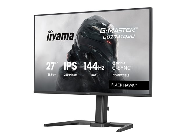 27\"WIDE LCD, G-Master Black Hawk, 2560 x 1440, QHD  144 Hz IPS panel, LED Bl., USB-Hub(2xOut v2.0),   Pivot, Height Adjust.(15cm), 350 cd/m², 1500:1 Static Contrast, 80.000.000:1 ACR, Speakers, DisplayPort(G-SYNC Compatible), HDMI, 1ms(MPRT), Black T