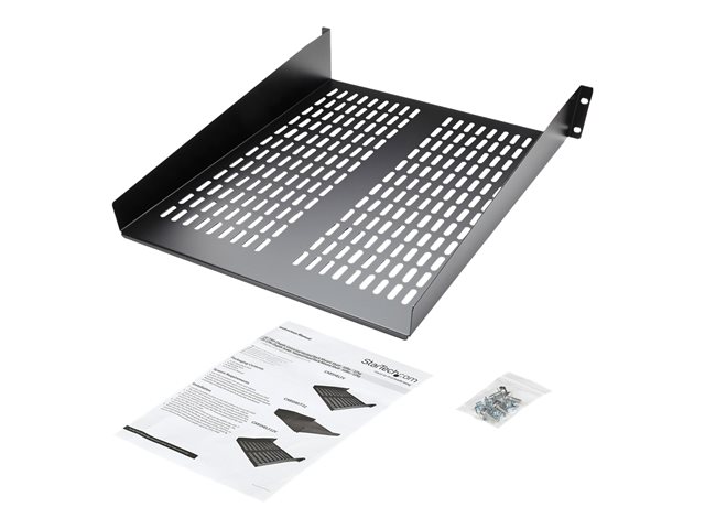 StarTech.com 1U Server Rack Shelf, 2U 22in Universal Fixed Vented Network Rack Shelf/Cantilever Tray for 19\" AV/Data/Network Equipment Enclosure w/Cage Nuts & Screws, 50lbs Weight Cap. - 2U Network Rack Shelf (CABSHELF22V) - Rack shelf - black - 2U - 22\" - for P/N: RK12OD2, RK2433BKM, RK2537BKM, RK3236BKF, RK4236BKB, RK4242BK24, RK4242BK30