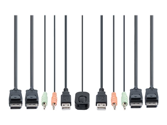 StarTech.com 2-Port Dual-Monitor DisplayPort Cable KVM Switch, 4K 60Hz, Compact KVM with 5ft/1.5m USB-A/DisplayPort/Audio Integrated Cables, Bus Powered - Remote Push Button/Hotkey Switching (C2-DD46-UA2-CBL-KVM) - KVM / audio / USB switch - compact