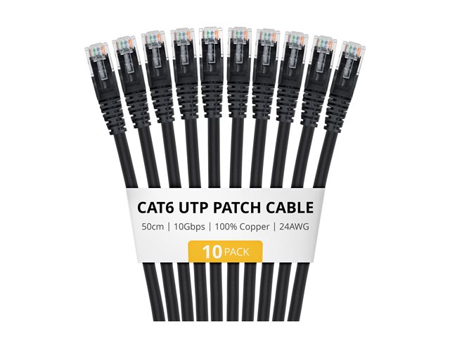 50cm Cat6 Cable 10 Pack - Black