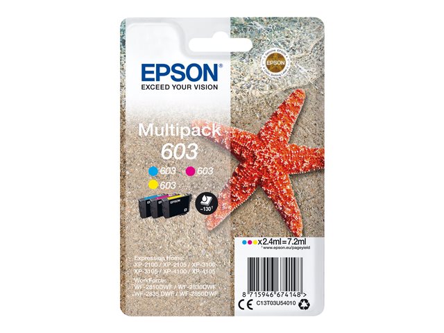 Epson 603 Multipack - 3-pack - yellow, cyan, magenta - original - blister - ink cartridge - for Expression Home XP-2150, 2155, 3150, 3155, 4150, 4155, WorkForce WF-2820, 2840, 2845, 2870