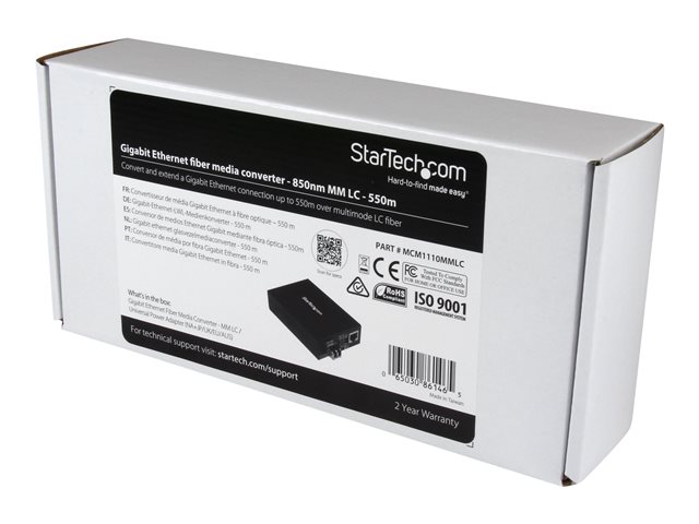 StarTech.com Multimode (MM) LC Fiber Media Converter for 10/100/1000 Network - 550m - Gigabit Ethernet - 850nm - with SFP Transceiver (MCM1110MMLC) - Fibre media converter - 1GbE - 10Base-T, 1000Base-LX, 1000Base-SX, 100Base-TX, 1000Base-T - RJ-45 / LC multi-mode - up to 550 m - 850 nm - for P/N: SVA5N3NEUA