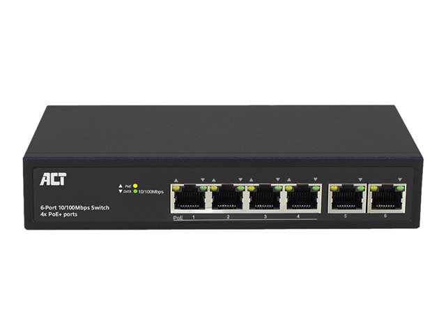 ACT 10/100 Unmanaged PoE+ Switch 6 ports ( 4 port PoE+, 60W total), built-in power supply (retail)