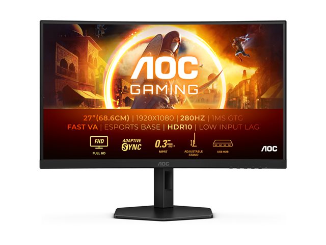 AOC Gaming C27G4ZXU - LED monitor - gaming - curved - 27\" - 1920 x 1080 Full HD (1080p) @ 280 Hz - Fast VA - 300 cd/m² - 4000:1 - HDR10 - 0.3 ms - speakers - black