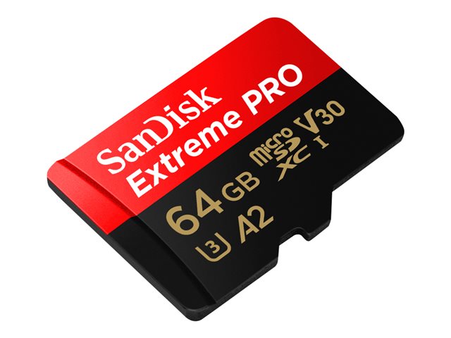 SanDisk Extreme Pro - Flash memory card (microSDXC to SD adapter included) - 64 GB - A2 / Video Class V30 / UHS-I U3 / Class10 - microSDXC UHS-I