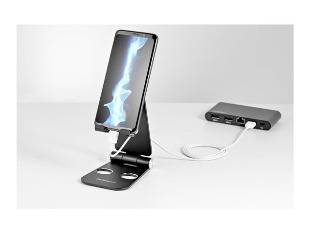 StarTech.com Phone and Tablet Stand, Foldable Universal Mobile Device Holder for Smartphones & Tablets, Adjustable Multi-Angle Viewing Ergonomic Cell Phone Stand for Desk, Portable, Black - Foldable Phone Holder (USPTLSTNDB) - Desktop stand for mobile phone, tablet - up to 13\" - black - for P/N: DK30CHPH