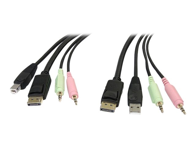 StarTech.com 6ft 4-in-1 USB DisplayPort® KVM Switch Cable w/ Audio & Microphone (DP4N1USB6) - Video / USB / audio cable - USB, mini-phone stereo 3.5 mm, DisplayPort (M) to USB, mini-phone stereo 3.5 mm, DisplayPort (M) - 1.8 m - molded - black - for P/N: SV231DPU, SV231DPUA