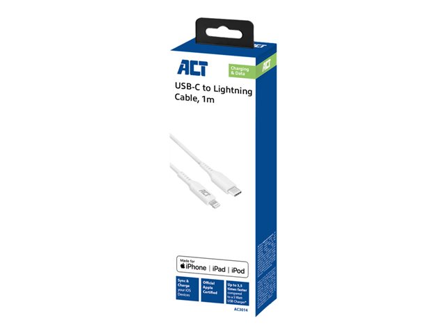 Lightning-kabel - 24 pin USB-C male naar Lightning male - 1 m - wit - ondersteuning voeding
