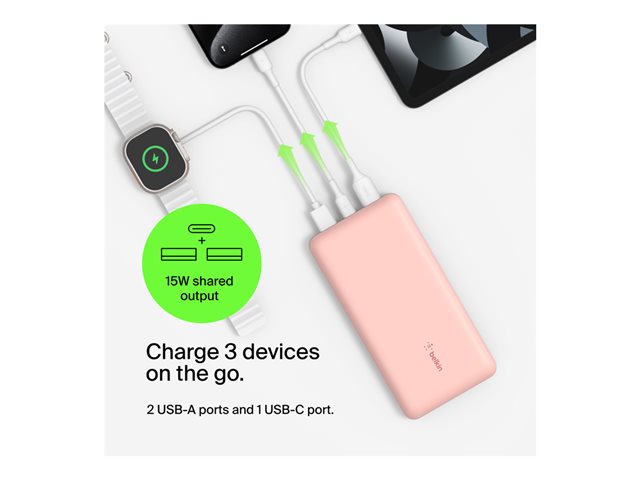 20K Power Bank USB-A / C 15w Rose Gold