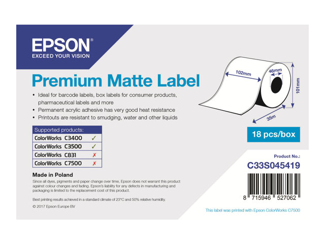 Label/Prem Matte Continuous 102mmx35m