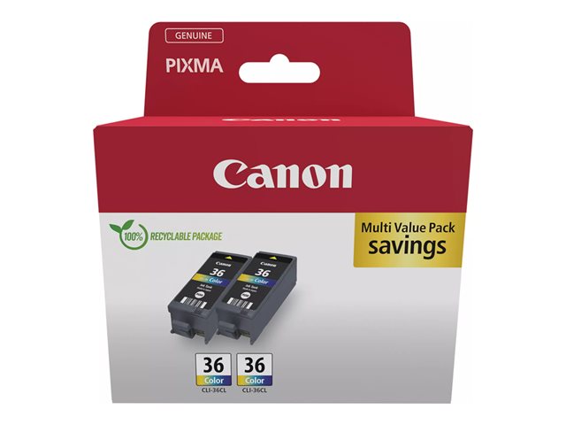 Canon CLI-36 Color Twin Pack - 2-pack - 12 ml - colour (cyan, magenta, yellow) - original - ink tank - for PIXMA iP100 with battery, iP110, TR150, TR150 with Battery Pack, RC-IP100