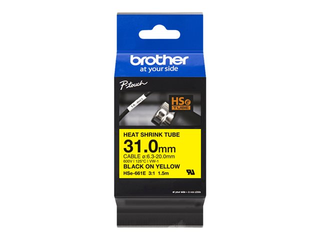 Brother HSe-661E - Black on yellow - Roll (3.1 cm x 1.5 m) 1 cassette(s) hang pack - heat shrink tube tape