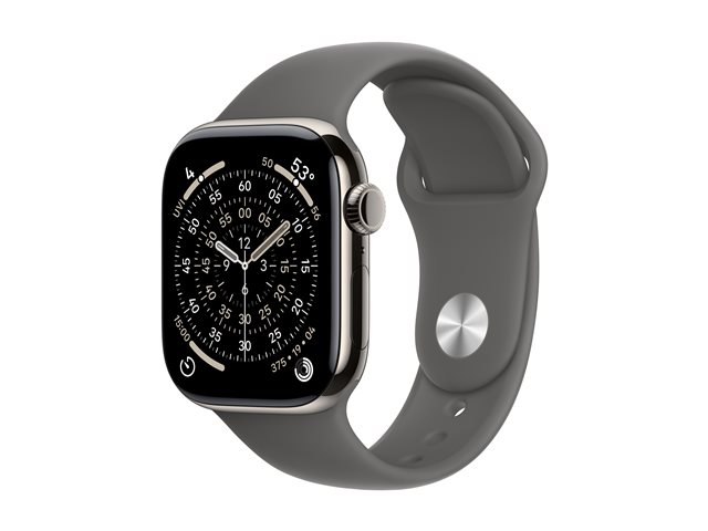 Apple Watch Series 11 GPS + Cellular 42mm Natural Titanium Case with Stone Grey Sport Band - M/L