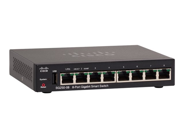 Cisco 250 Series SG250-08 - Switch - L3 - smart - 8 x 10/100/1000 - desktop - remanufactured