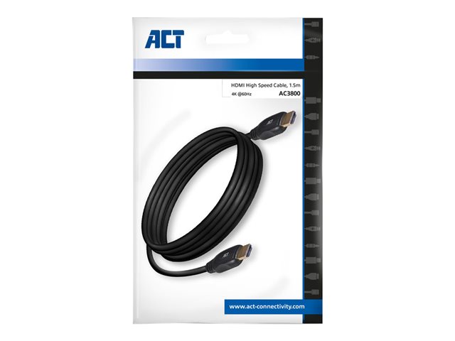 Hoge snelheid - HDMI-kabel met ethernet - HDMI male naar HDMI male - 1.5 m - beschermd - zwart - gevormd, 4K ondersteuning