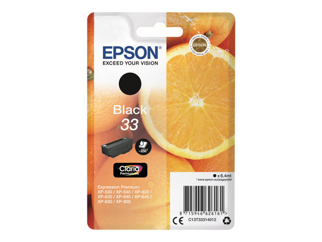 Epson 33 - 6.4 ml - black - original - blister with RF/acoustic alarm - ink cartridge - for Expression Home XP-635, 830, Expression Premium XP-530, 540, 630, 635, 640, 645, 830, 900