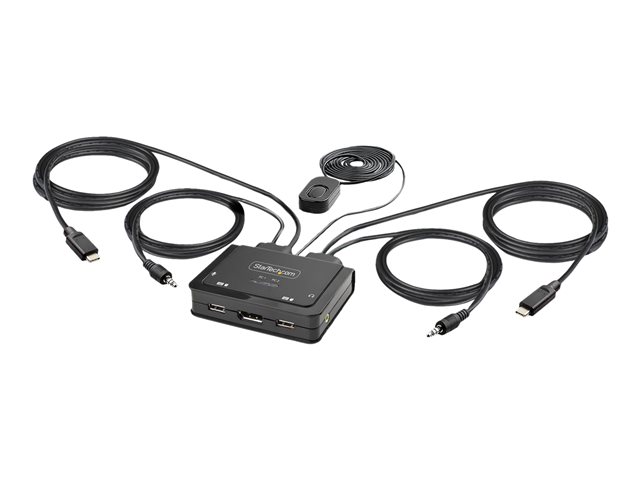 StarTech.com 2-Port USB-C Cable KVM Switch, 4K 60Hz DisplayPort Output, Compact KVM with 4ft/1.2m USB Type-C/Audio Integrated Cables, Bus Powered - Remote Push-Button/Hotkey Switching (C2-D46-UC2-CBL-KVM) - KVM / audio switch - compact - 2 x KVM / audio - 1 local user - desktop