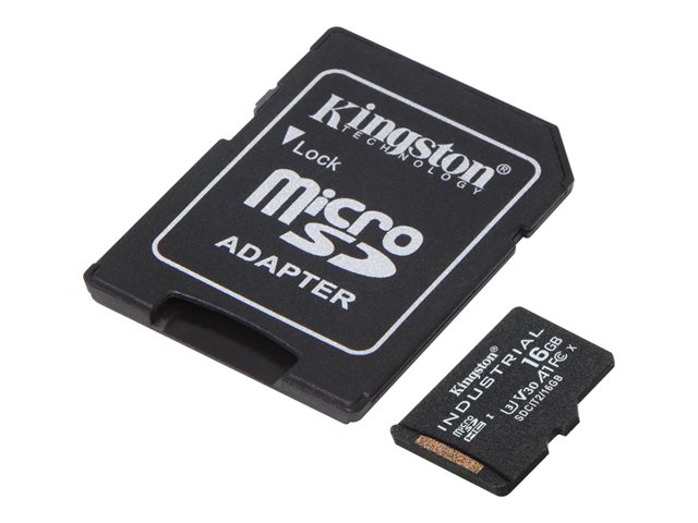 Kingston Industrial - Flash memory card (microSDHC to SD adapter included) - 16 GB - A1 / Video Class V30 / UHS-I U3 / Class10 - microSDHC UHS-I