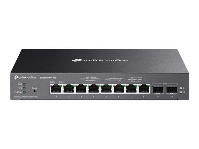 TP-Link Omada SG2210XMP-M2 V1.6 - Switch - L2+ - smart - 8 x 100/1000/2.5G (PoE+) + 2 x 10Gb Ethernet SFP+ - desktop, wall-mountable - PoE+ (160 W)