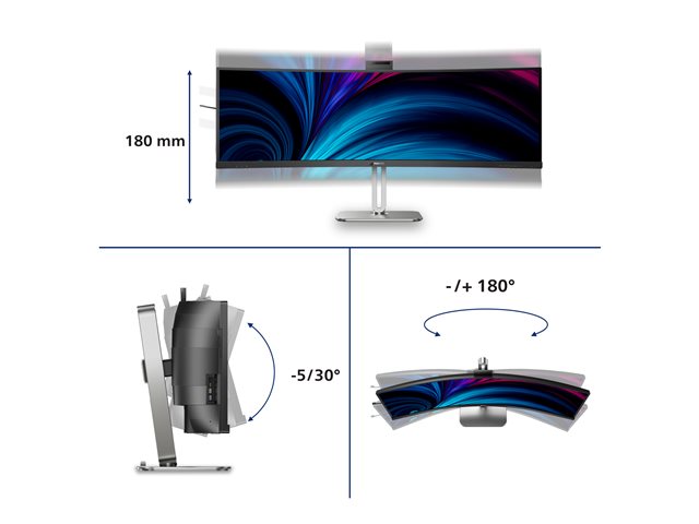 Philips 49B2U6903CH - 6000 Series - LED monitor - curved - 49\" (48.8\" viewable) - 5120 x 1440 SuperWide @ 100 Hz - VA - 500 cd/m² - 3000:1 - DisplayHDR 400 - 4 ms - Thunderbolt 4, 2xHDMI, DisplayPort - speakers - silver