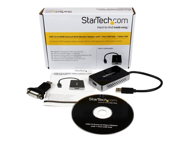 StarTech.com USB 3.0 to HDMI & DVI Adapter with 1x USB Port - External Video & Graphics Card Adapter - Dual Monitor Hub - Supports Windows (USB32HDEH) - Docking station - USB 3.0 - HDMI - TAA Compliant - for P/N: HDDVIMM3, HDMM12, HDMM15, HDMM1MP, HDMM2MP, HDMM3, HDMM3MP, HDMM50A, HDMM6, HDPMM50