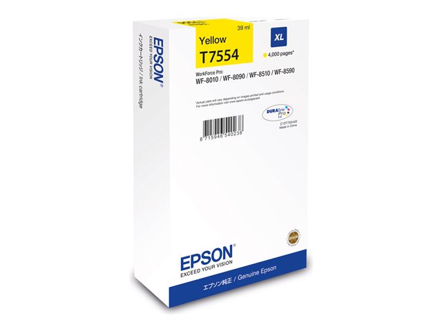 Epson T7554 - 39 ml - XL size - yellow - original - ink cartridge - for WorkForce Pro WF-8090, WF-8090 D3TWC, WF-8090DW, WF-8590, WF-8590DWF