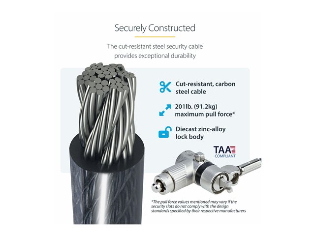 StarTech.com 25-Pack Universal Laptop Lock 6.6ft, Keyed Alike Locking Cable, Security Cable, Compatible w/Noble Wedge/Nano/K-Slot, Anti-Theft Cut-Resistant Cable - TAA - Security cable lock - silver, black - 2 m (pack of 25)