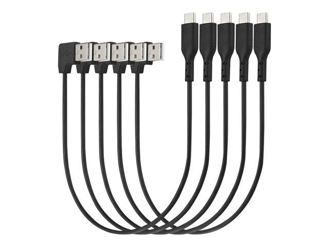 Kensington Charge & Sync USB-C Cable (5-pack) - USB cable - USB (M) angled to 24 pin USB-C (M) straight - USB 2.0 - 20 V - 3 A - 32.7 cm - black (pack of 5)