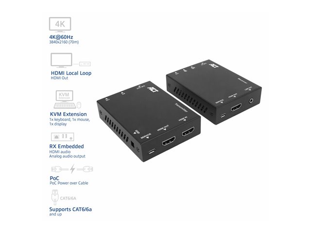 4K HDMI 2.0 KVM extender set over CAT6Aup to 70 meters