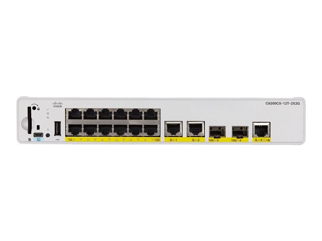 Cisco Catalyst 9200CX - Network Advantage - switch - compact - L3 - Managed - 12 x 1000Base-T + 3 x 1000Base-T + 2 x 1 Gigabit / 10 Gigabit SFP+ (uplink) - rack-mountable - UPOE+