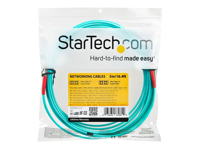 StarTech.com Aqua OM4 Duplex Multimode Fiber - 16 ft / 5m - 100 Gb - 50/125 - OM4 Fiber - LC to LC Fiber Patch Cable (450FBLCLC5) - Network cable - LC multi-mode (M) to LC multi-mode (M) - 5 m - fibre optic - duplex - 50 / 125 micron - OM4 - aqua