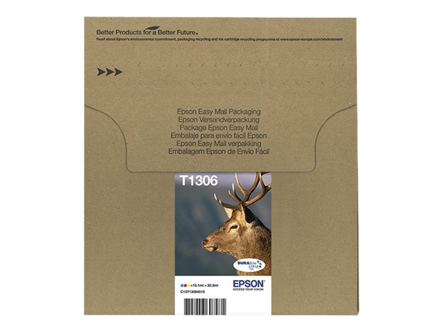 Epson T1306 Multipack Easy Mail Packaging - 3-pack - 30.3 ml - yellow, cyan, magenta - original - box - ink cartridge - for Stylus SX535, Stylus Office BX630, BX635, BX935, WorkForce WF-3010, 3520, 3530, 7515