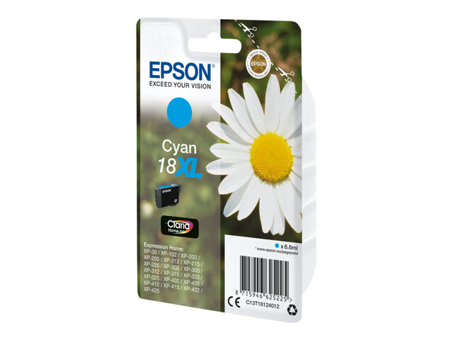 Epson 18XL - 6.6 ml - XL - cyan - original - ink cartridge - for Expression Home XP-212, 215, 225, 312, 315, 322, 325, 412, 415, 422, 425