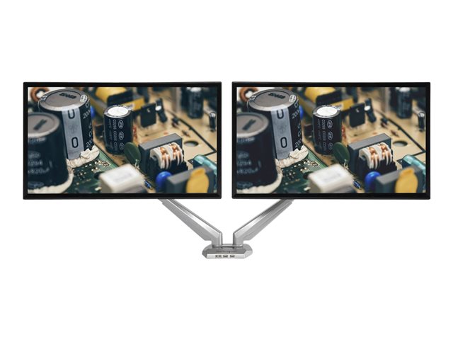 StarTech.com Desk Mount Dual Monitor Arm with USB & Audio, Grommet/Desk Clamp VESA Mount for up to 32 inch Displays, 2x USB, 2x 3.5mm audio, Ergonomic Full Motion Dual Monitor Arm, Silver - One-touch Adjustment (ARMSLIMDUOS) - Mounting kit - adjustable arm - for 2 monitors - aluminium - black - screen size: 15\"-32\" - desk-mountable