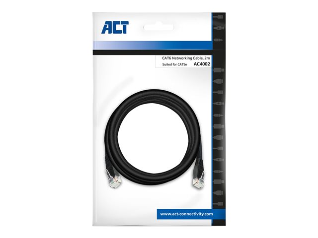 ACT - Verbindingskabel - RJ-45 (M) naar RJ-45 (M) - 2 m - 5.8 mm - UTP - CAT 6 - gevormd, met strengen - zwart, RAL 9011