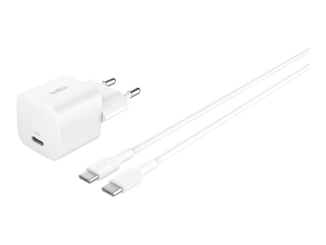 25W USB PD Wall Charger with PPS, WHT w/1m C-C Cable