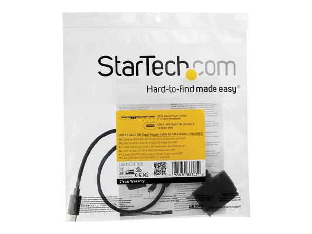 StarTech.com USB C to SATA Adapter - External Hard Drive Connector for 2.5'' SATA Drives - SATA SSD / HDD to USB C Cable (USB31CSAT3CB) - Storage controller - 2.5\", 3.5\" - SATA 6Gb/s - USB 3.1 (Gen 2) - black