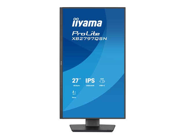 iiyama ProLite XB2797QSN-B1 - LED monitor - 27\" - 2560 x 1440 QHD @ 75 Hz - IPS - 350 cd/m² - 1000:1 - 1 ms - HDMI, DisplayPort, USB-C - speakers - black, matte