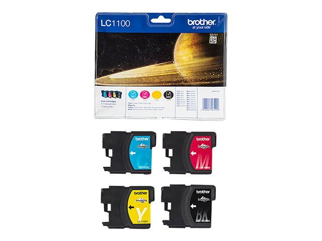 Brother LC1100 Value Pack - 4-pack - black, yellow, cyan, magenta - original - ink cartridge - for Brother DCP-185, DCP-385, DCP-6690, MFC-490, MFC-5490, MFC-5890, MFC-6490, MFC-990