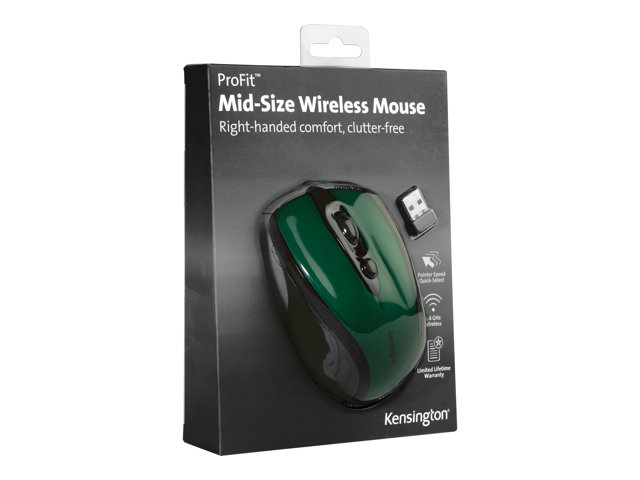 Kensington Pro Fit Mid-Size - Mouse - right-handed - optical - wireless - 2.4 GHz - USB wireless receiver - Emerald Green