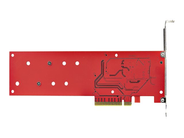 StarTech.com Dual M.2 PCIe SSD Adapter Card, x8 / x16 Dual NVMe or AHCI M.2 SSD to PCI Express 4.0, Up to 7.8GBps/Drive, For 2242/2260/2280/22110mm PCIe M-Key M2 SSDs, Bifurcation Required - PC/Linux Compatible (DUAL-M2-PCIE-CARD-B) - Interface adapter - M.2 - Expansion Slot to 2 x M.2 - M.2 Card - low profile - RAID RAID 0, 1, JBOD - PCIe 4.0 x16/x8 - red