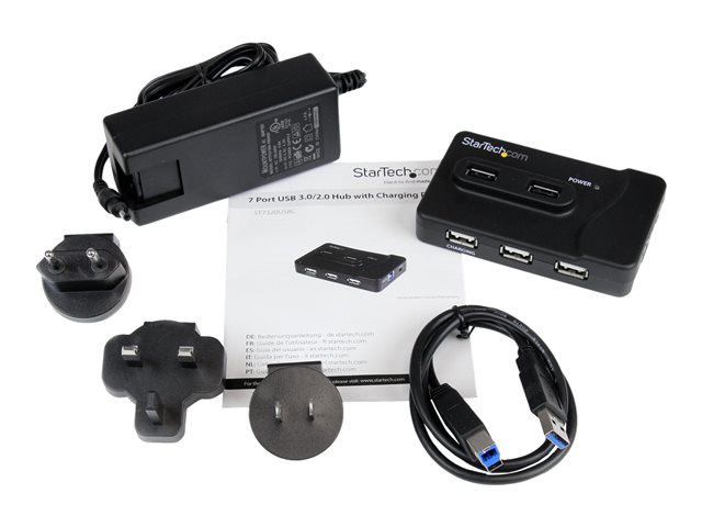 StarTech.com 7 Port USB Hub - 2 x USB 3A, 4 x USB 2A, 1 x Dedicated Charging Port - Multi Port Powered USB Hub with 20W Power Adapter (ST7320USBC) - Hub - 2 x SuperSpeed USB 3.0 + 4 x USB 2.0 - desktop - for P/N: MSDREADU3CA, SDMSDRWU3AC, USB312SAT3CB, USB315CB2M, USBLTM1MBK, USBLTM1MWH