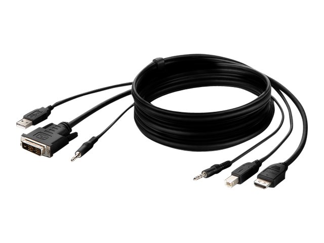 Belkin Secure KVM Combo Cable - Video / USB / audio cable - TAA Compliant - USB, mini jack, DVI-D (M) to USB Type B, mini jack, HDMI (M) - 1.83 m - passive, 4K support - black