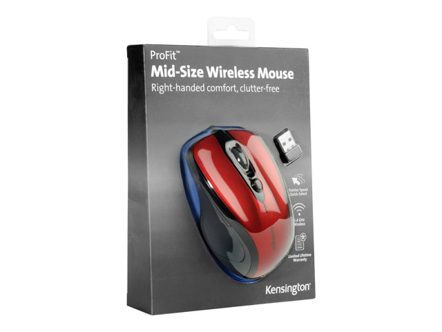 Kensington Pro Fit Mid-Size - Mouse - right-handed - optical - wireless - 2.4 GHz - USB wireless receiver - Ruby Red