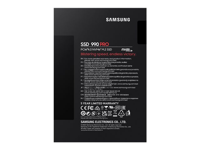 Samsung 990 PRO MZ-V9P2T0BW - SSD - encrypted - 2 TB - internal - M.2 2280 - PCIe 4.0 x4 (NVMe) - 256-bit AES - TCG Opal Encryption 2.0