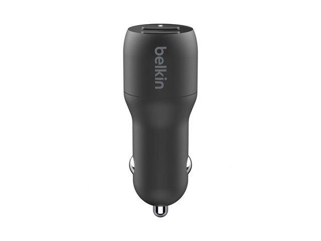 Belkin BoostCharge Dual Charger - Car power adapter - 24 Watt - 4.8 A - 2 output connectors (USB) - on cable: USB-C - black